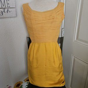 RARE Nathan-Strong Pleated Design Sleeveless Cocktail Dress Women Mustard XS EUC